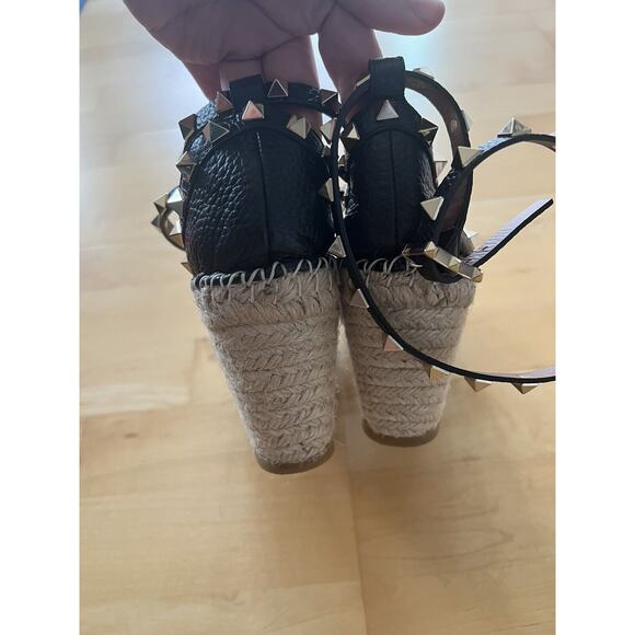 Valentino Garavani Rockstud Double Leather Wedge Espadrilles 38 WORN ONCE - Picture 5 of 7